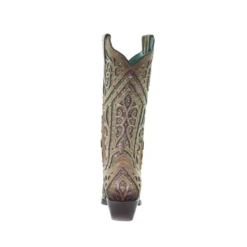 Corral Boots Corral Ladies Straw Brown Studded Boot W/ Bronze & Black Laser Inlay E1620 -Corral Boots Store 1620d
