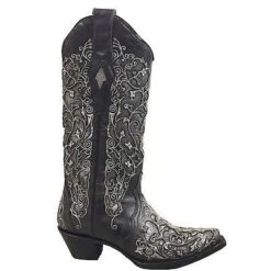 Corral Boots Corral Ladies Black & Grey Inlay Embroidery & Studs Boots A3320 -Corral Boots Store 1 b2d15565 f05e 4ec8 80f5 17135efb1ad2