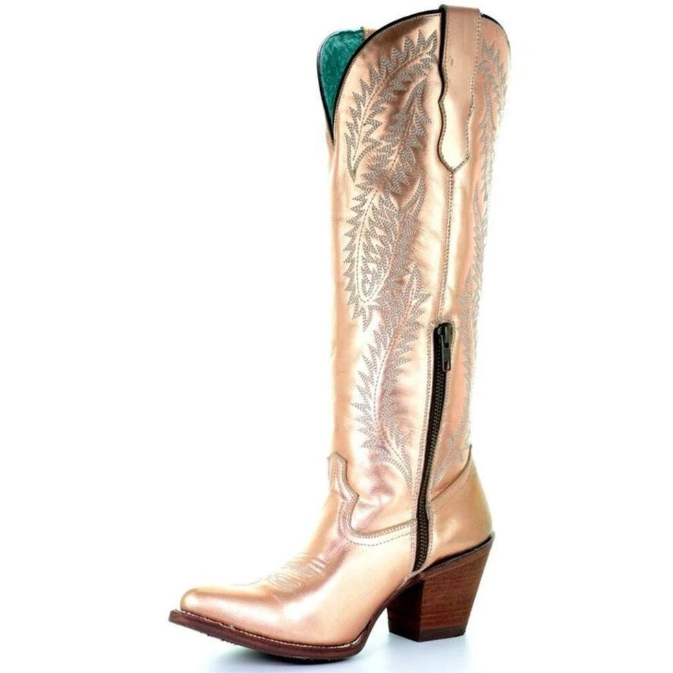 Corral Ladies Gold Metallic Embroidery Tall Zip Knee-High Boots E1380 Corral Boots Corral Ladies Gold Metallic Embroidery Tall Zip Knee-High Boots E1380 -Corral Boots Store 2000241044 710 P2