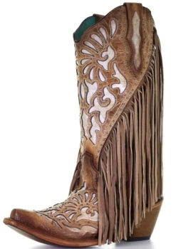 Corral Boots Corral Ladies Saddle Lamb Inlay & Embr. & Studs & Fringes - C3766