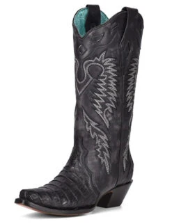 Corral Boots Lds Black Caiman Embroidery - A4183