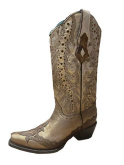 Corral Boots Lds Faded Bone Overlay & Embr. & Studs - C3815