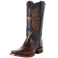 Corral Boots Tan Brown Overlay & Embroidery/Studs Sq Toe - J8009