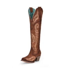 Corral Boots Ld Cognac Suede Emb J Toe Tall Top - A4405