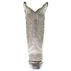 Corral Boots Corral Ladies Angela White Glitter Wing & Cross Studded Boots A3571 -Corral Boots Store A3571 3