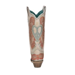 Corral Boots Corral Ladies Studded Bone Heart & Wings Overlay Western Boots A4236 -Corral Boots Store A42363