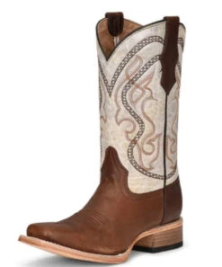 Corral Boots Brown/Bone Embroidery Sq Toe - J7100