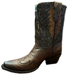 Corral Boots Lds Honey Overlay & Embr. & Studs Ankle Boot -Â C3837