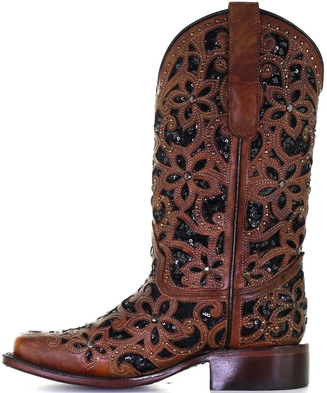 CorralLadies Tan/Black Inlay & Embr. & Studs SQ Toe - A4129 Corral Boots CorralLadies Tan/Black Inlay & Embr. & Studs SQ Toe - A4129 -Corral Boots Store B5A29837 F847 4440 BA3D 175D6103A91E 1 201 a 82433.1645800038