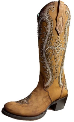 Corral Boots Lds Shedron Overlay & Embr. & Studs Round Toe - C3833
