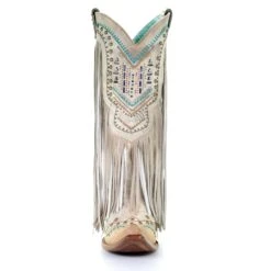 Corral Boots Corral Ladies Bone Multicolor Crystal And Fringe Snip Toe Boots C3424 -Corral Boots Store C3424 4