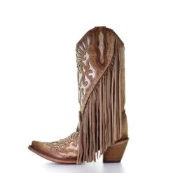 Corral Boots Corral Ladies Saddle Brown Lamb Inlay Embroidery & Fringe Boots C3766 5 Corral Boots Corral Ladies Saddle Brown Lamb Inlay Embroidery & Fringe Boots C3766 -Corral Boots Store C3766 ALTA07