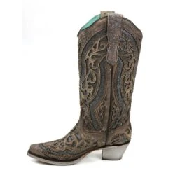 Corral Boots Corral Ladies Brown Grey Inlay & Studs Snip Toe Boots E1569 -Corral Boots Store E1569 2