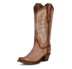 Corral Boots Lds Brown Embroidery & Studs Snip Toe - L2041