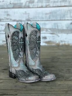 Corral Boots Corral Ladies Turquoise Cross & Wings Overlay & Studs Boots A3743 -Corral Boots Store IMG 2221
