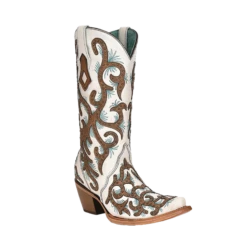 Corral Boots Corral® Ladies White Overlay & Studded Inlay Snip Toe Boots C3981