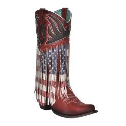 Corral Boots CorralĀ® Ladies Stars & Stripes Fringe & Steel Chain Western Boots C4015