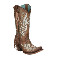 Corral Boots Corral Ladies Brown & Fringe Western Snip Toe Boots C3904