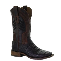 Corral Boots Corral Men's Oil Brown Caiman Embroidered Square Toe Boots A3878