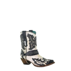 Corral Boots Corral Ladies White With Black Overlay Embroidery & Stud Boots A3973