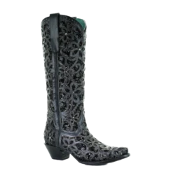 Corral Boots Corral Ladies Black Full Inlay & Studs Tall Top Boots A3589