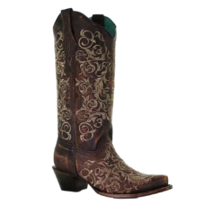 Corral Boots Corral Ladies Honey Brown Floral Snip Toe Western Boots Z5016