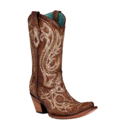 Corral Boots Corral Ladies Cognac Overlay & Studs With Crystals Western Boots C3825