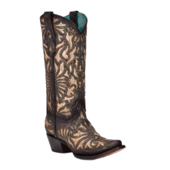 Corral Boots Corral Ladies Embroidery With Black & Gold Inlay Western Boots C3814