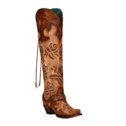 Corral Boots Corral Ladies Sand Overlay & Floral Embroidery Tall Top Boots A4209