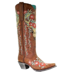 Corral Boots Corral Ladies Juliet Tan Deer Skull Floral Embroidery Boots A3620