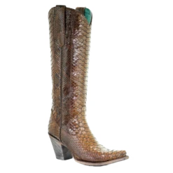 Corral Boots Corral Ladies Tan Full Python Snakeskin Zip-Up Knee-High Boots A3667