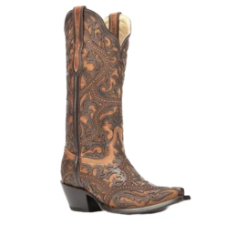 Corral Boots Corral Ladies Brown Full Overlay And Stud Boots G1309