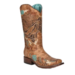 Corral Boots Corral® Ladies Sand Horse Inlay And Multicolor Square Toe Boots A4266
