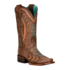 Corral Boots Corral Ladies Embroidery & Studs Brown Laser Square Toe Boots Z5009