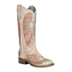 Corral Boots Corral Ladies Studded Bone Heart & Wing Cream Square Toe BootsA4314
