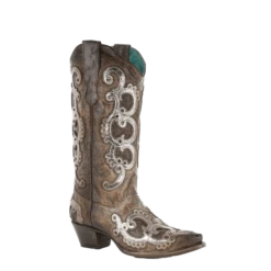 Corral Boots Corral Ladies Brown & Grey Overlay Embroidery & Studs Boots E1509