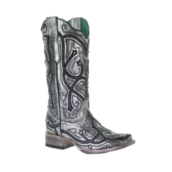 Corral Boots Corral Ladies Silver Overlay & Embroidery Square Toe Boots E1598