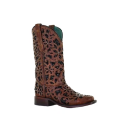 Corral Boots Corral Ladies Tan & Black Inlay Embroidery & Stud Boots A4129