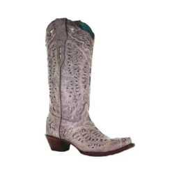 Corral Boots Corral Ladies Glitter Butterfly Inlay Light Brown Snip Toe Boots A4088