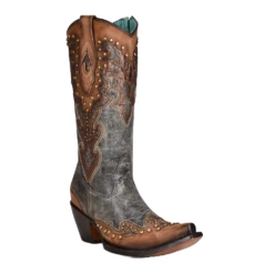 Corral Boots Corral Ladies Almond Laser & Embroidery Studs Zipper Boots C3787