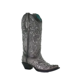 Corral Boots Corral Ladies Grey With Silver Inlay & Studs Embroidered Boots A3939