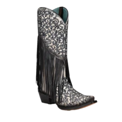 Corral Boots Corral® Ladies Black & White Overlay Fringed Boots C3877