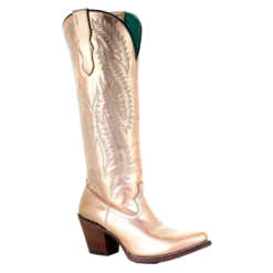 Corral Boots Corral Ladies Gold Metallic Embroidery Tall Zip Knee-High Boots E1380