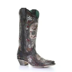 Corral Boots Women's Corral Sugar Skull Boots Handcrafted Black