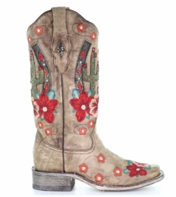 Corral Boots Ls Taupe Cactus Overlay & Flower Emb. Sq Toe - A3769 -Corral Boots Store Screen20Shot202023 01 3120at2010.24.3420AM 79037.1675269627