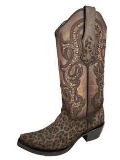 Corral Boots Lds Sand Leopard Print Embroidery & Studs C3777