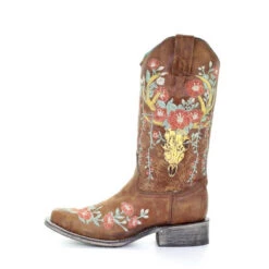 Corral Boots Corral Ladies Tan Deer Skull Overlay & Floral Embroidery Boots A3708 5 Corral Boots Corral Ladies Tan Deer Skull Overlay & Floral Embroidery Boots A3708 -Corral Boots Store a3708